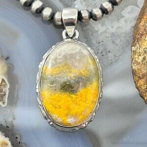 Southwestern Style Sterling Silver Oval Yellow Jasper Pendant For Women #1